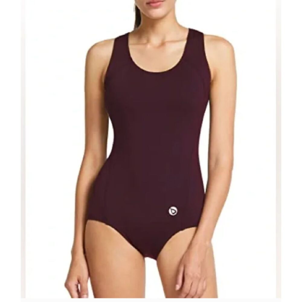 NEW Baleaf Maroon Athletic One Piece Swimsuit Large Racerback Removable Cups NWT